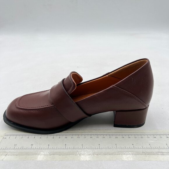YDN Brown Square Toe Loafers Slip on Block Low Heel Pumps Buckle Wear Shoes - Picture 1 of 7